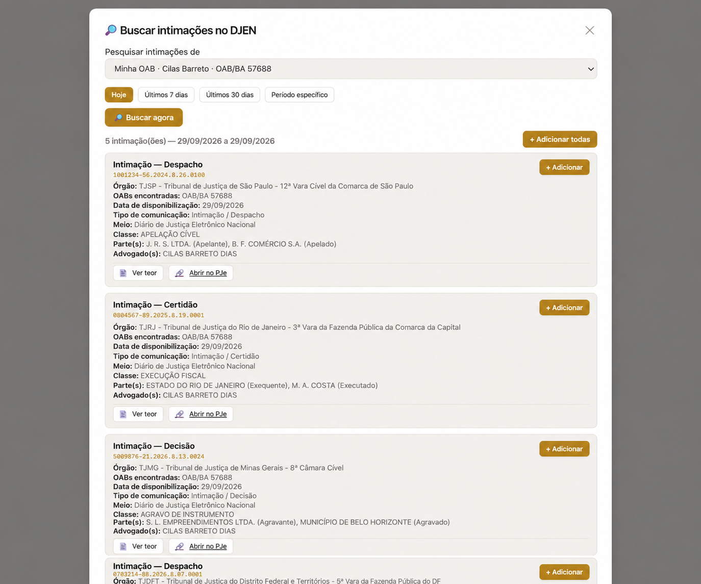 Busca de intimações no DJEN